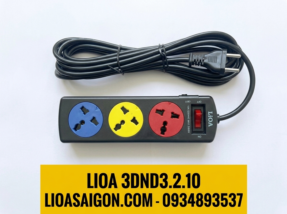 Ổ Cắm LiOA 3DND3.2.10 - 3 Lỗ Đa Năng - 3 Mét - 2200W